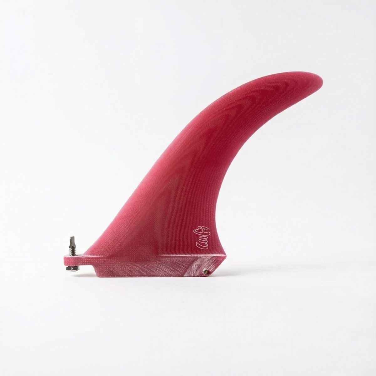 Quilha central Middy 8" da Lufi na cor Vermelha, de perfil, com o parafuso de encaixe na base
