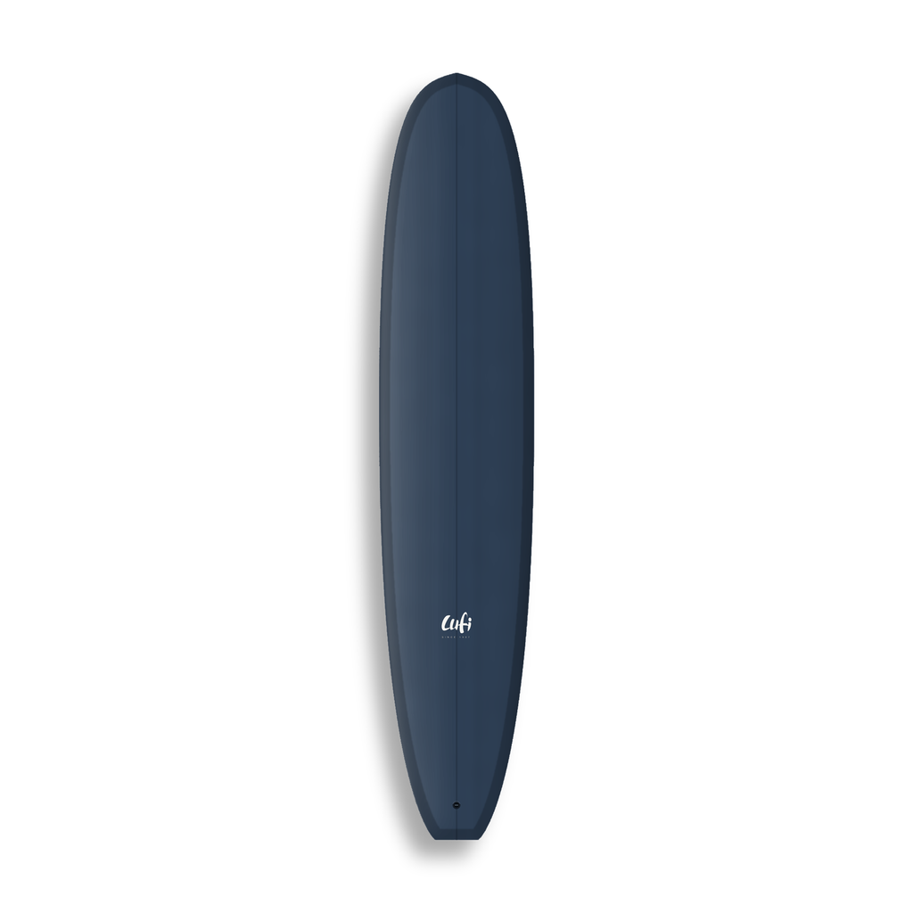 Longboard Gladiator da Lufi Surf Co na cor Azul Marinho, visto pelo deck