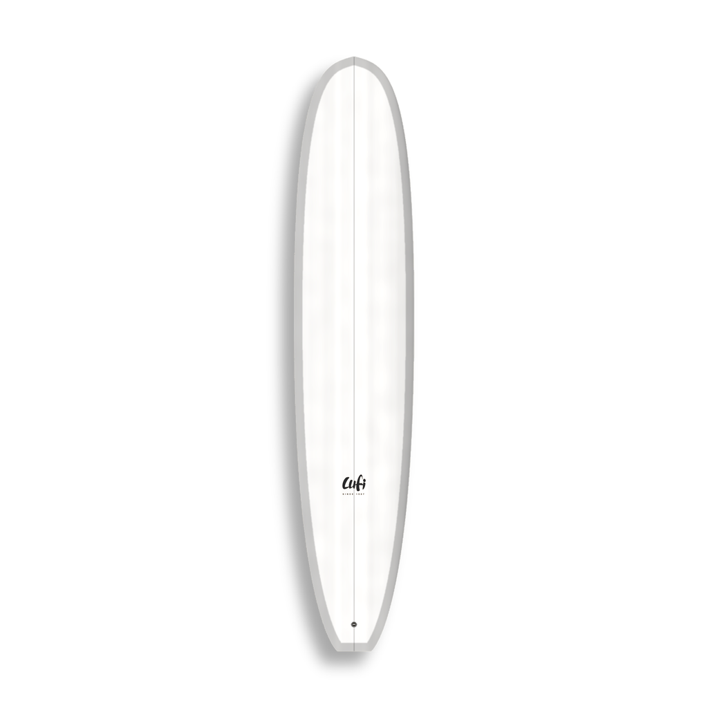Longboard Gladiator da Lufi Surf Co na cor Branco, visto pelo deck