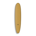 Longboard Gladiator da Lufi Surf Co na cor Ocre Mostarda, visto pelo deck