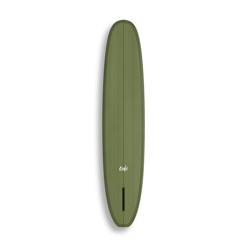 Longboard La Union da Lufi Surf Co na cor Oliva, visto pelo bottom