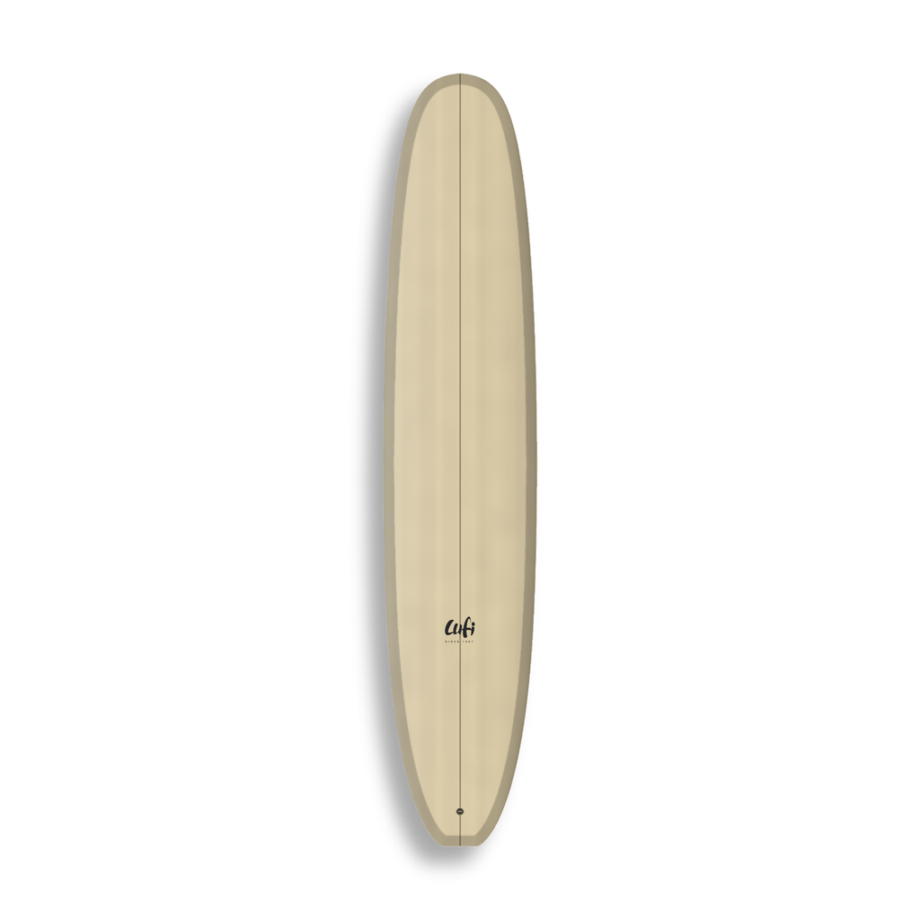 Longboard La Union da Lufi Surf Co na cor Areia, visto pelo deck
