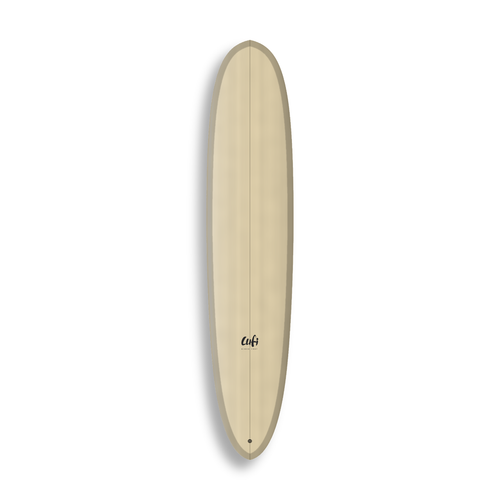Longboard Magic da Lufi Surf Co na cor Areia, visto pelo deck