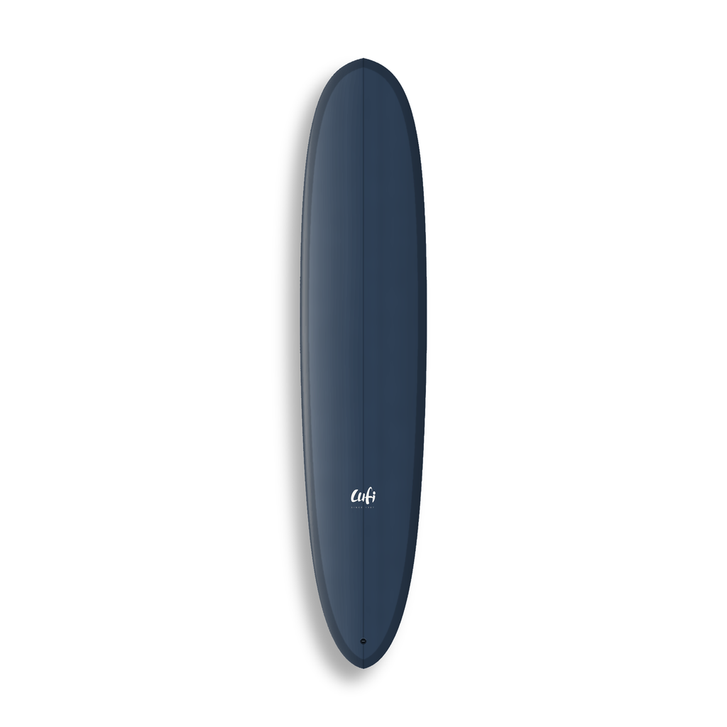 Longboard Magic da Lufi Surf Co na cor Azul Marinho, visto pelo deck