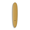 Longboard Magic da Lufi Surf Co na cor Ocre Mostarda, visto pelo deck