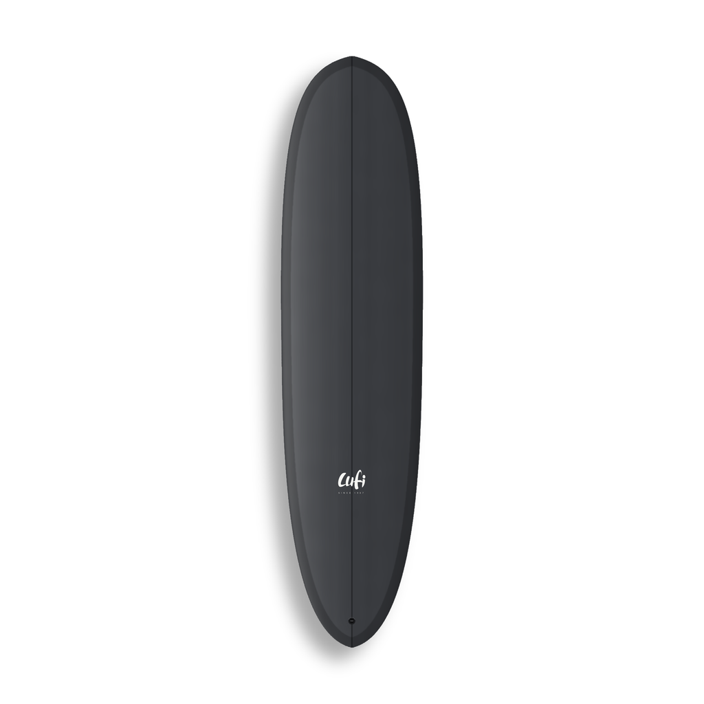 Mid-length Mini Magic da Lufi Surf Co na cor Carvão, visto pelo deck