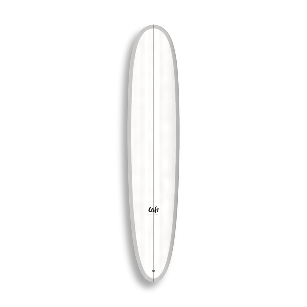 Longboard Noosa Secret da Lufi Surf Co na cor Branco, visto pelo deck