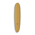 Longboard Noosa Secret da Lufi Surf Co na cor Ocre Mostarda, visto pelo deck