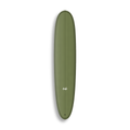 Longboard Noosa Secret da Lufi Surf Co na cor Oliva, visto pelo deck
