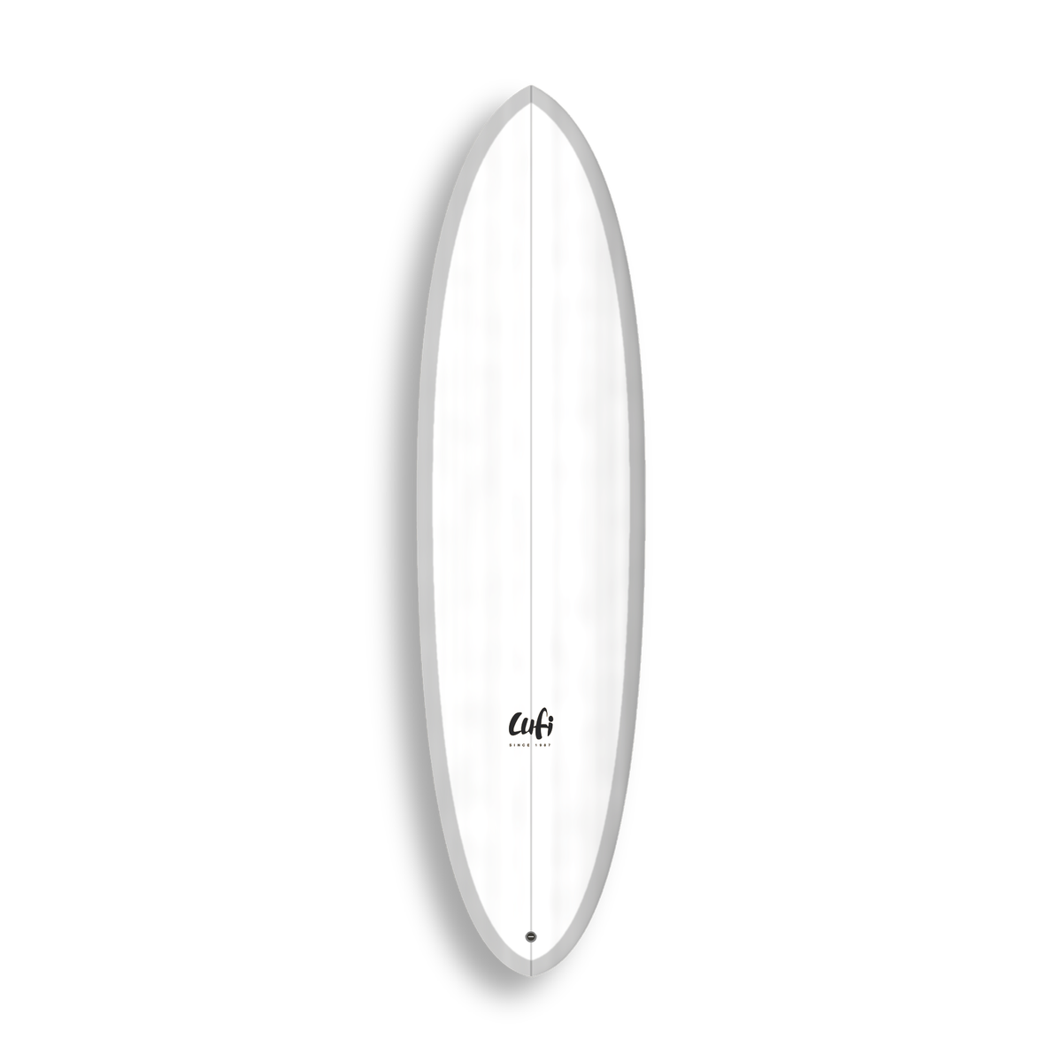 Mid-length Round Twin da Lufi Surf Co na cor Branco, visto pelo deck