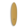 Mid-length Round Twin da Lufi Surf Co na cor Ocre Mostarda, visto pelo deck