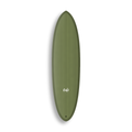 Mid-length Round Twin da Lufi Surf Co na cor Oliva, visto pelo deck