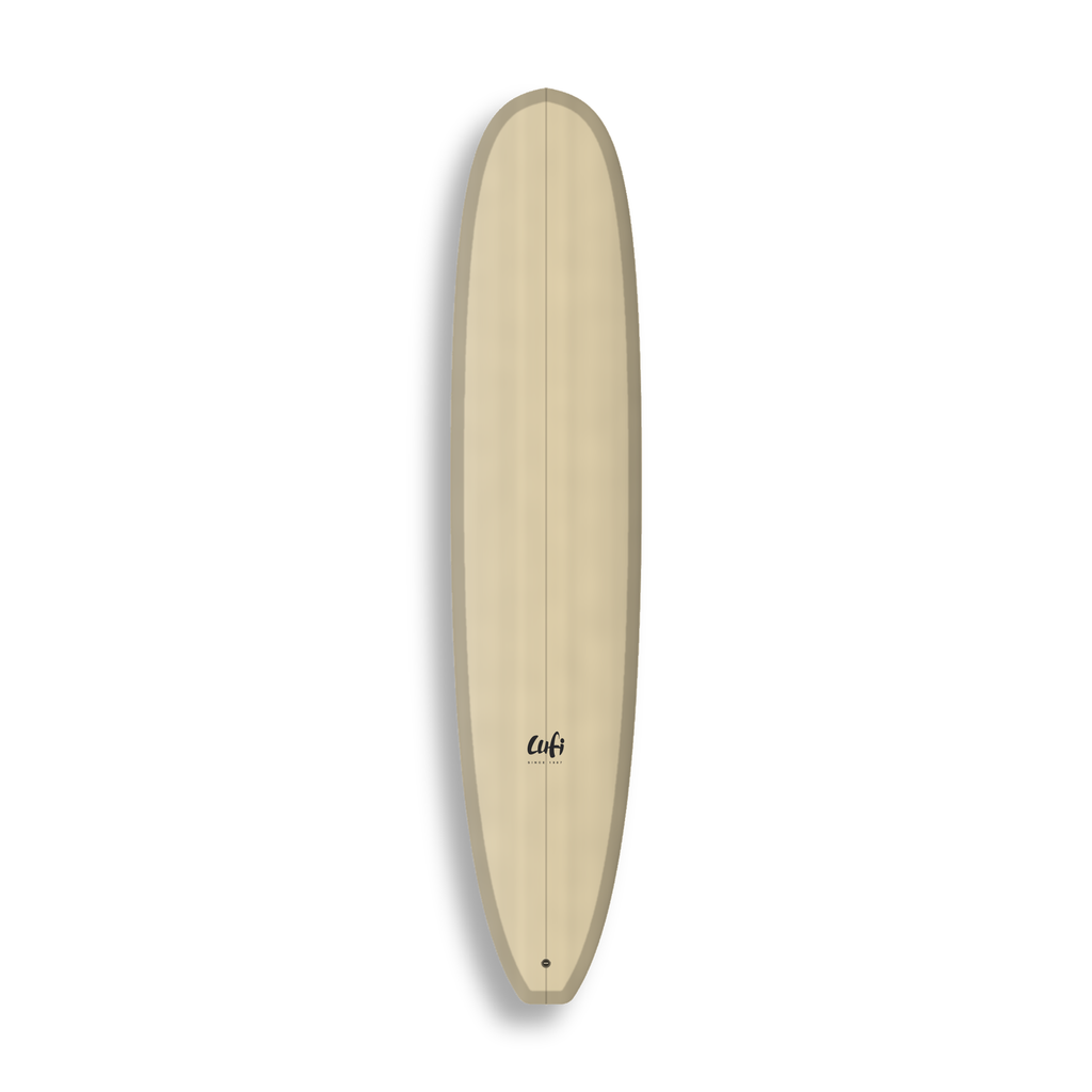 Longboard Sea Captain da Lufi Surf Co na cor Areia, visto pelo deck