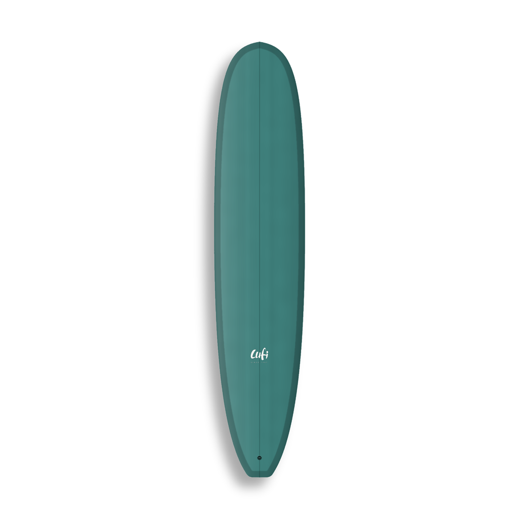 Longboard Sea Captain da Lufi Surf Co na cor Verde Água, visto pelo deck