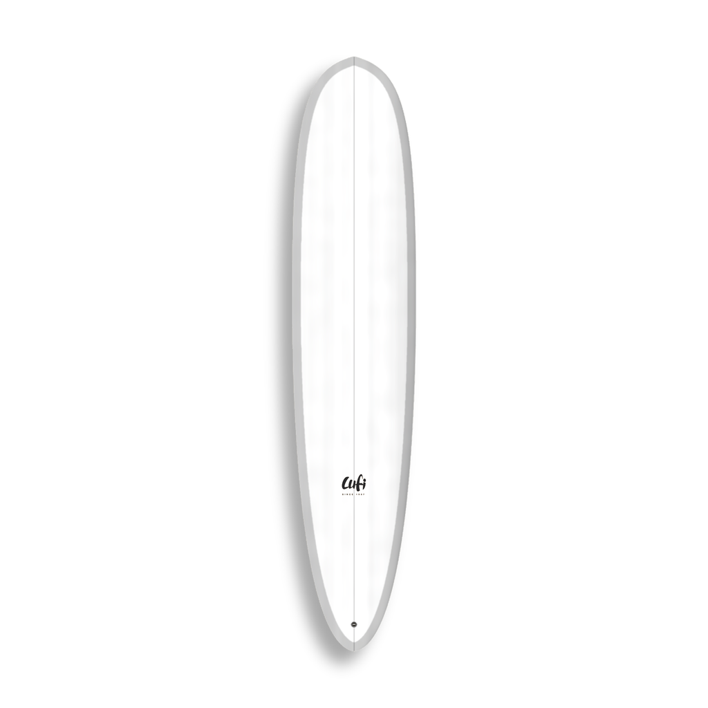 Longboard Sea Devil da Lufi Surf Co na cor Branco, visto pelo deck
