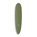 Longboard Sea Devil da Lufi Surf Co na cor Oliva, visto pelo deck