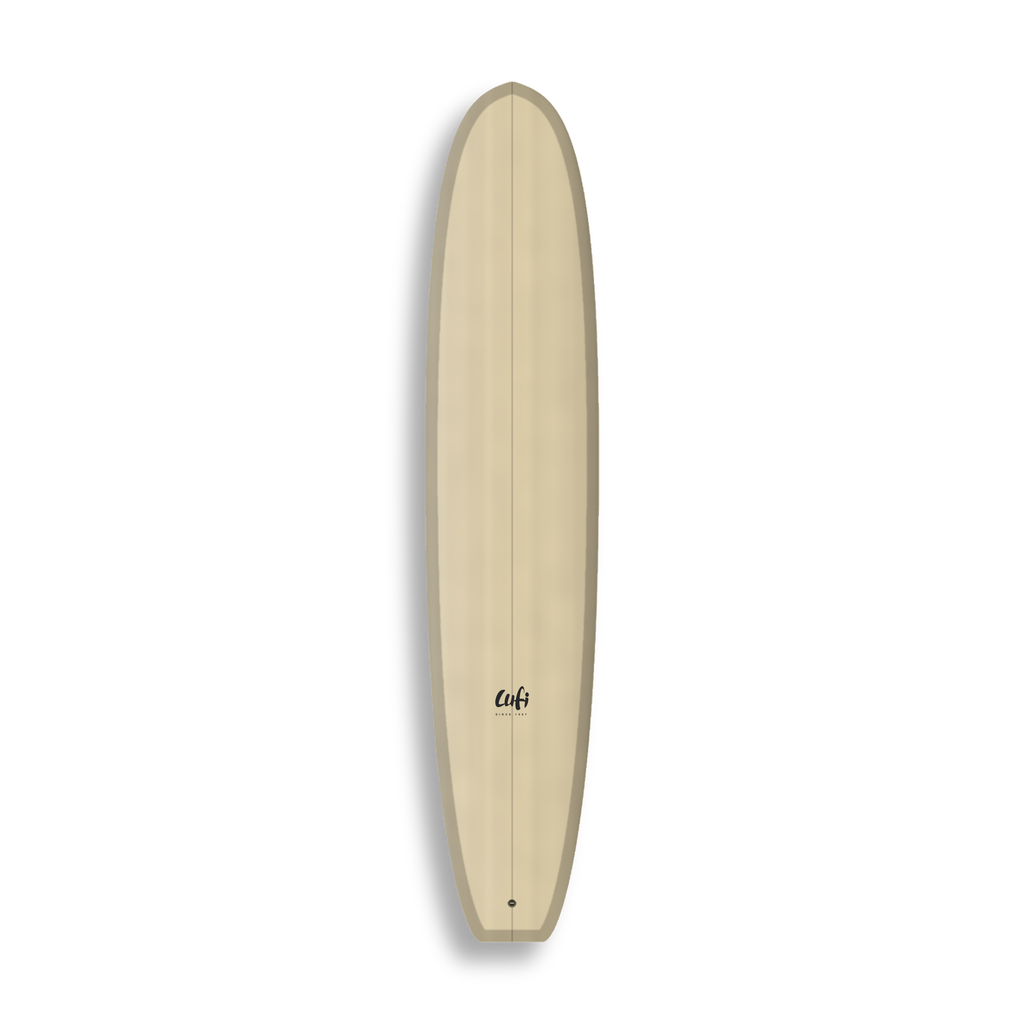 Longboard The One da Lufi Surf Co na cor Areia, visto pelo deck