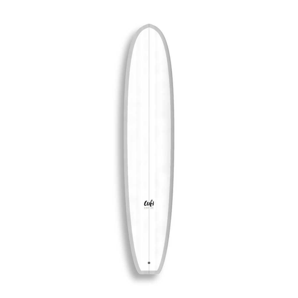 Longboard The One da Lufi Surf Co na cor Branco, visto pelo deck