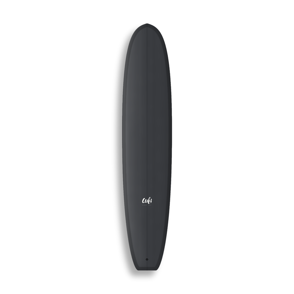 Longboard The One da Lufi Surf Co na cor Carvão, visto pelo deck