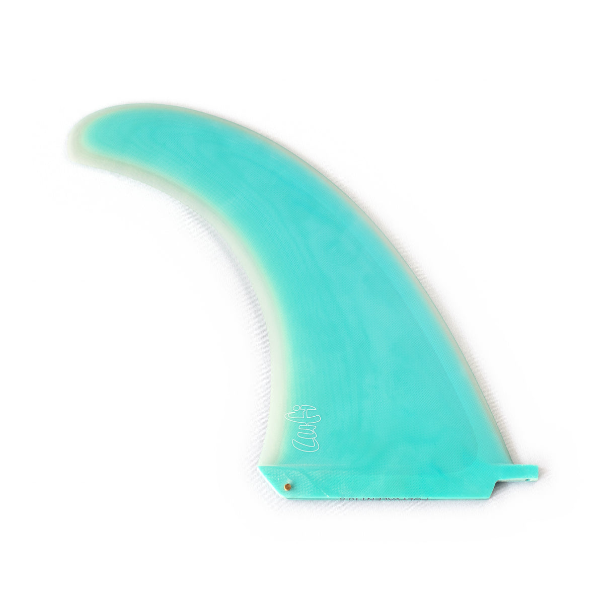 Quilha Longboard Polyvalent 10.5" da Lufi na cor Turquesa, em pé sobre fundo branco
