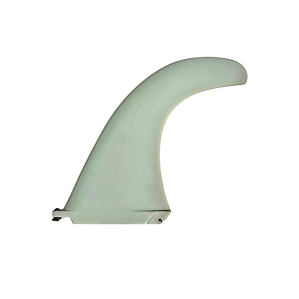 Quilha Singular 11" da Lufi na cor Verde Sálvia, de perfil em fundo branco, com o gancho estendido e a base parafusada